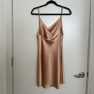 Medium champagne beige satin cowl neck dress